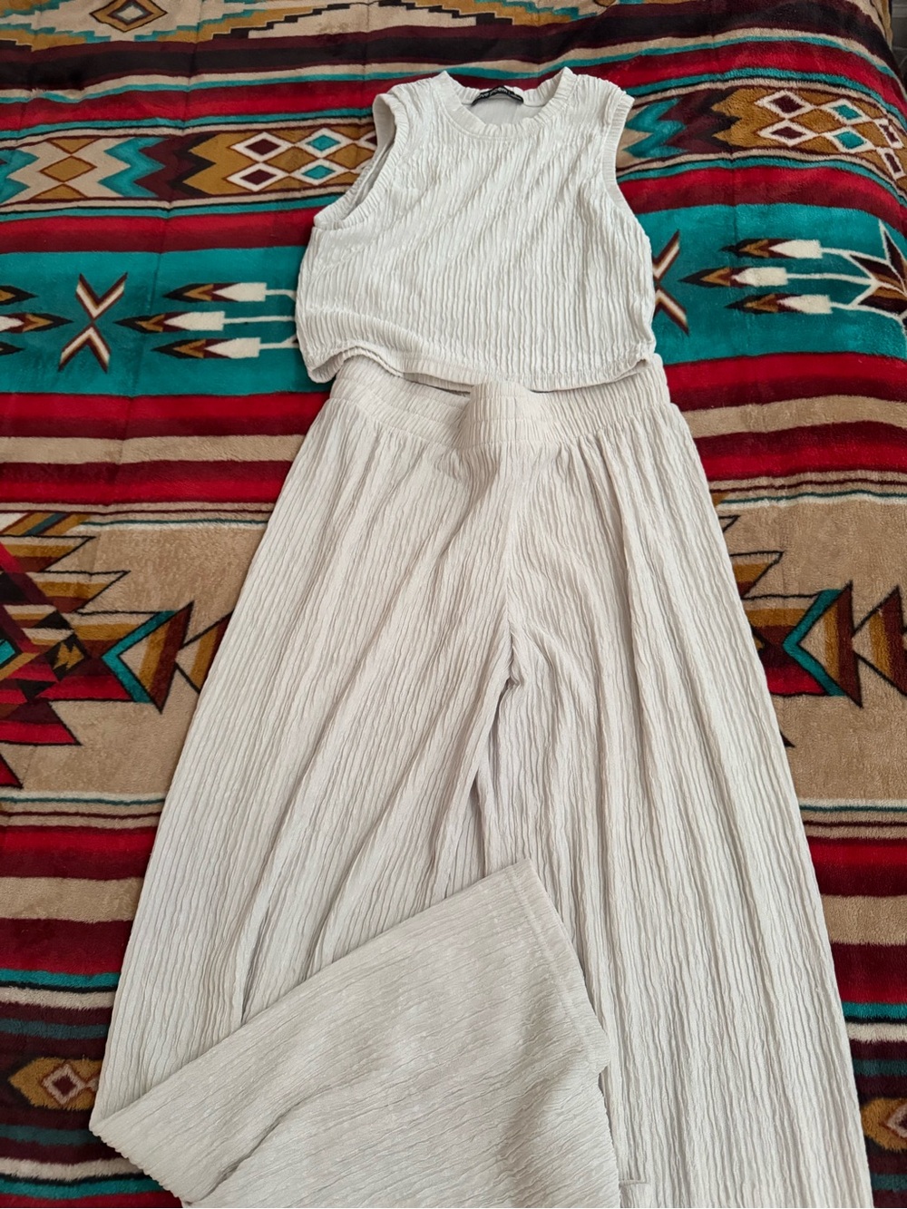 Women's Cream Wide-Leg Ribbed 2 pc set